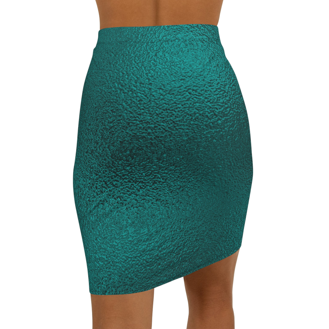 Teal Textured Women's Mid-Waist Pencil Skirt