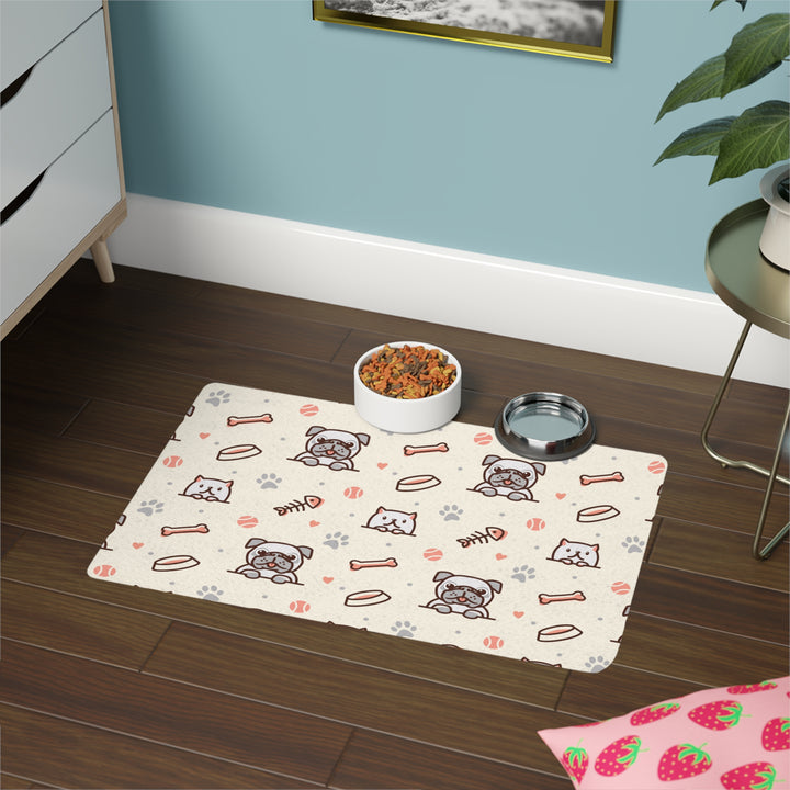 Cute Pet Food Mat - Stylish Dog & Cat Feeding Mat with Paws and Bones Pattern - 12x18 - Rizzlly