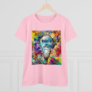 Creative Colorful Women's Midweight Cotton Tee - Light Bulb Design