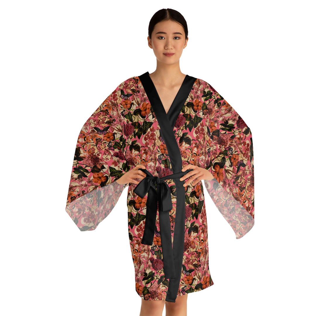Floral Print Long Sleeve Kimono Robe for Relaxation & Self-Care - Rizzlly