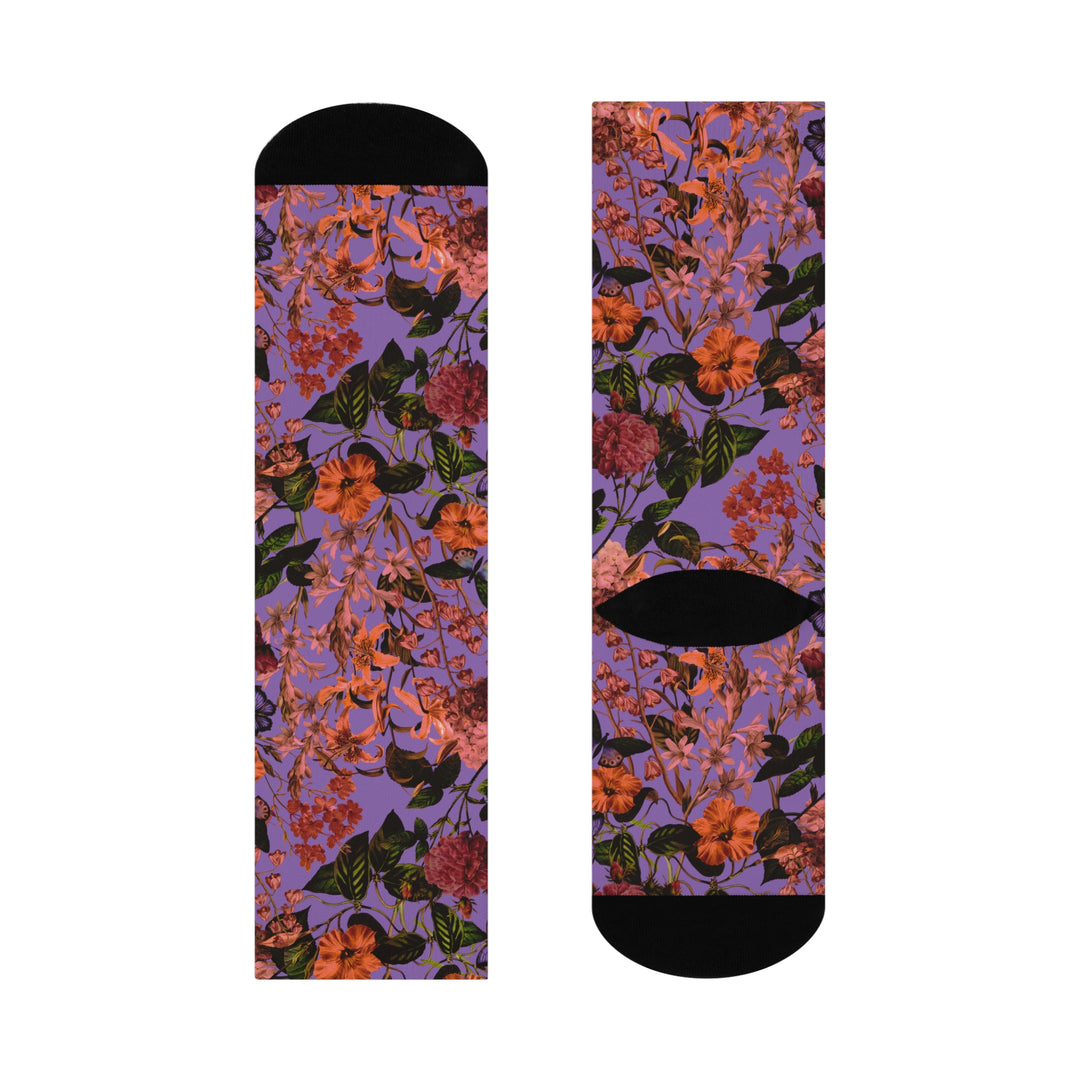 Purple Floral Crew Socks