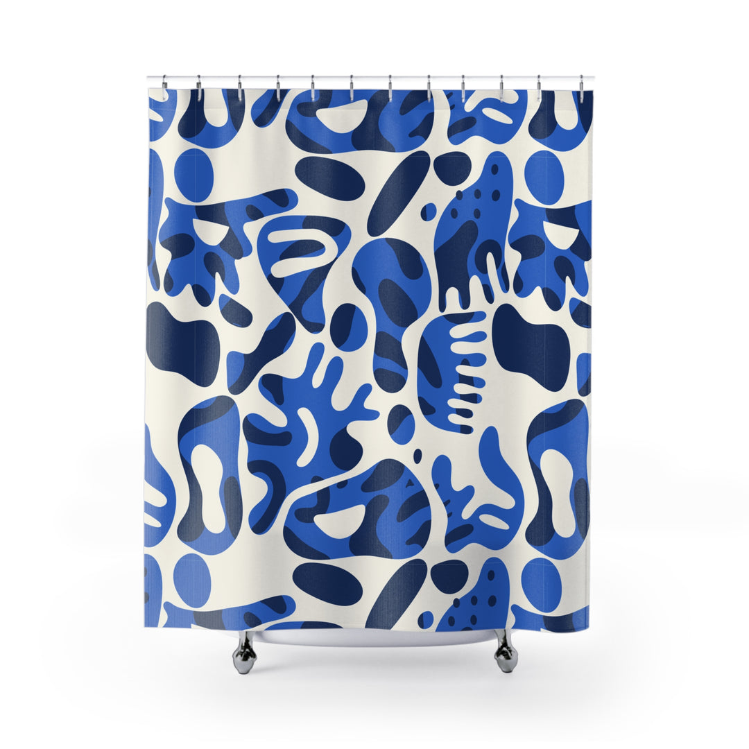 Abstract Blue Shapes Shower Curtain - Modern Bathroom Decor - Rizzlly