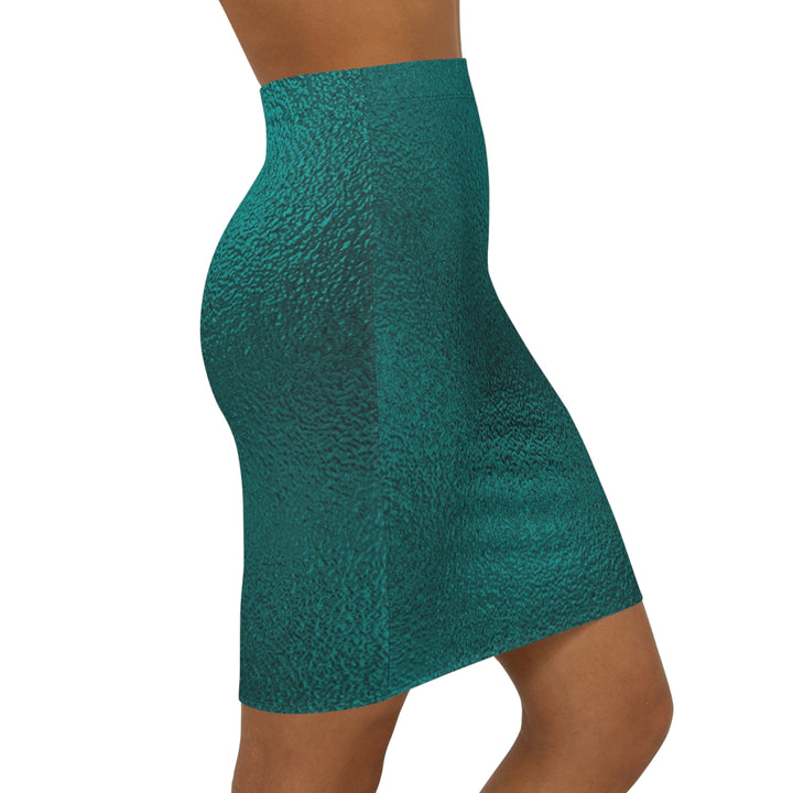 Teal Textured Women's Mid-Waist Pencil Skirt