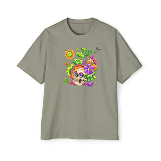 Men's Heavy Oversized Tee - Skull & Floral Design T-Shirt