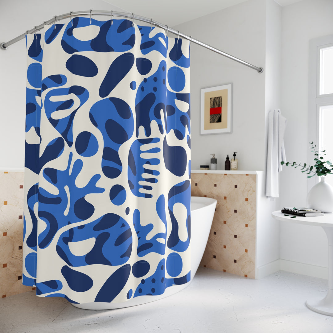 Abstract Blue Shapes Shower Curtain - Modern Bathroom Decor - Rizzlly