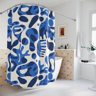 Abstract Blue Shapes Shower Curtain - Modern Bathroom Decor