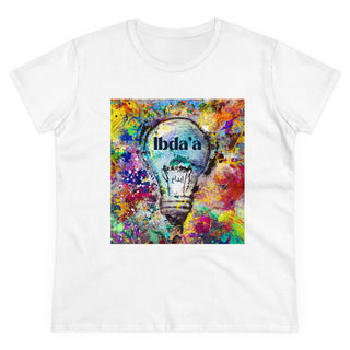 Creative Colorful Women's Midweight Cotton Tee - Light Bulb Design