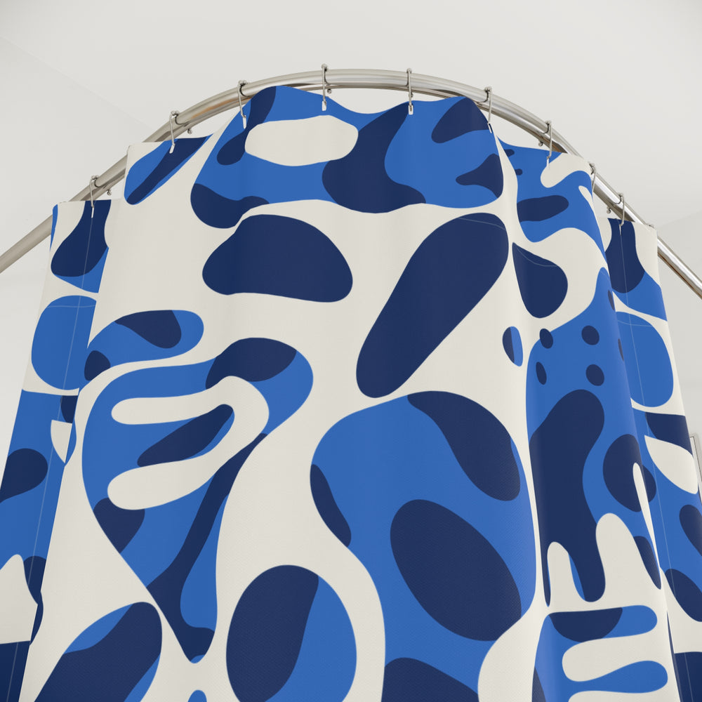 Abstract Blue Shapes Shower Curtain - Modern Bathroom Decor - Rizzlly