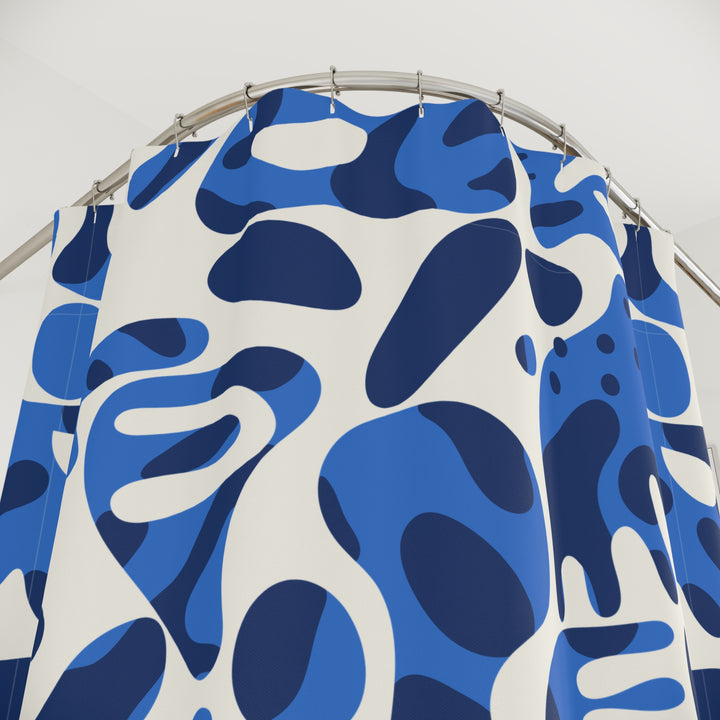 Abstract Blue Shapes Shower Curtain - Modern Bathroom Decor - Rizzlly