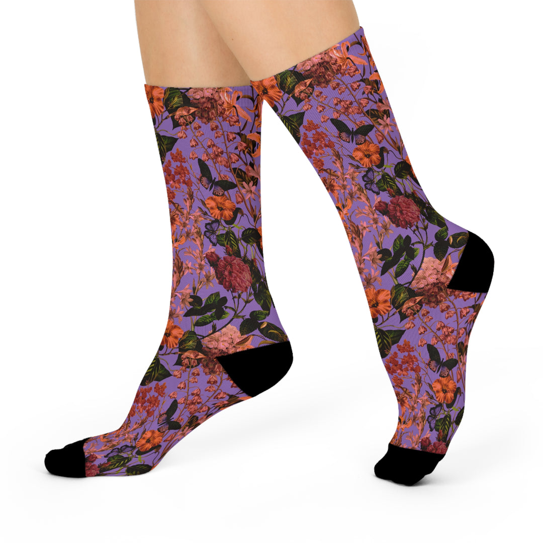 Purple Floral Crew Socks