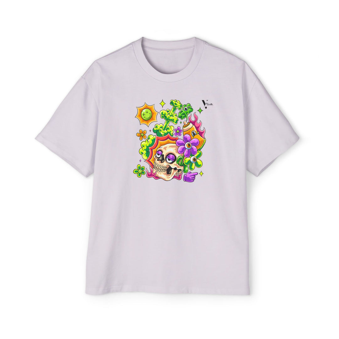 Men's Heavy Oversized Tee - Skull & Floral Design T-Shirt - Rizzlly