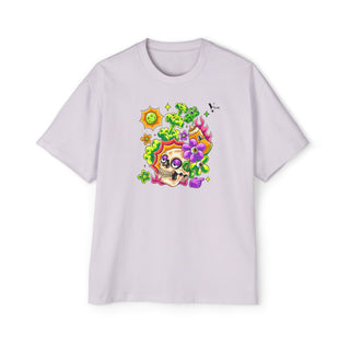 Men's Heavy Oversized Tee - Skull & Floral Design T-Shirt