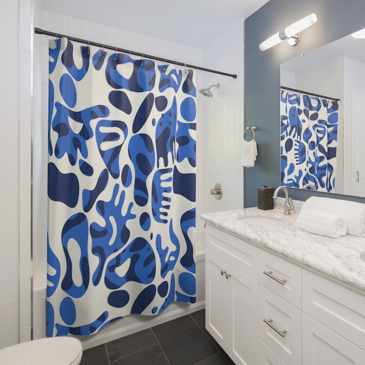 Abstract Blue Shapes Shower Curtain - Modern Bathroom Decor - Rizzlly