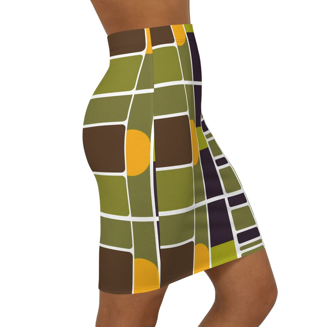 Olive Green Mid-Waist Pencil Skirt