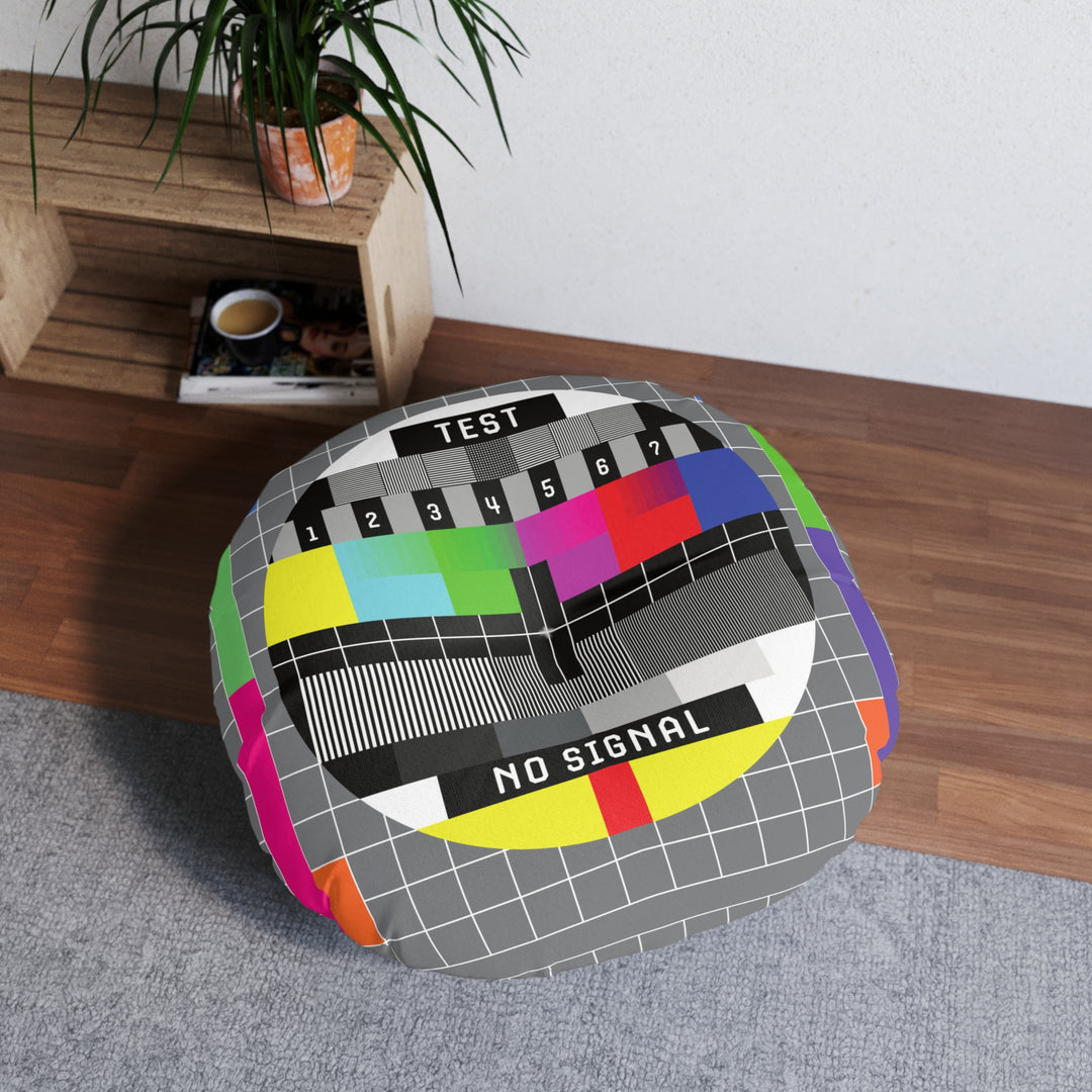 Retro TV Signal Tufted Floor Pillow, Round