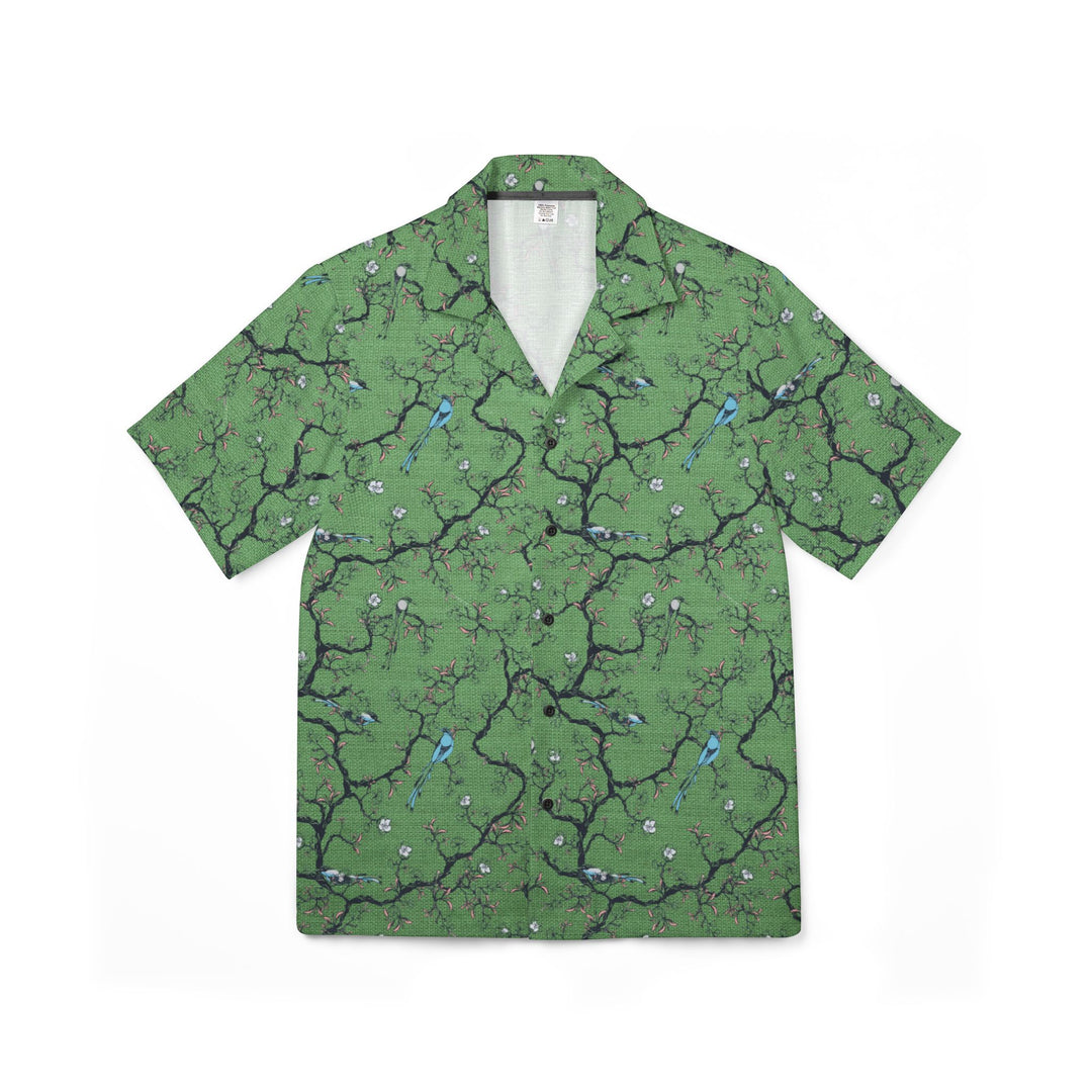 Green Floral Men's Hawaiian Camp Shirt - Perfect for Summer Getaways and Tropical Vacations - Rizzlly