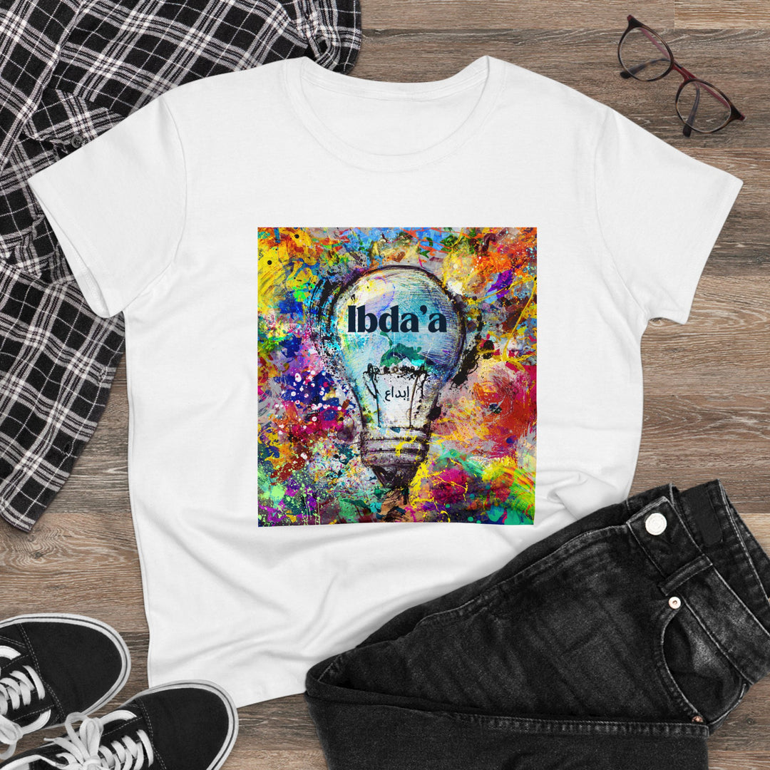 Creative Colorful Women's Midweight Cotton Tee - Light Bulb Design - Rizzlly