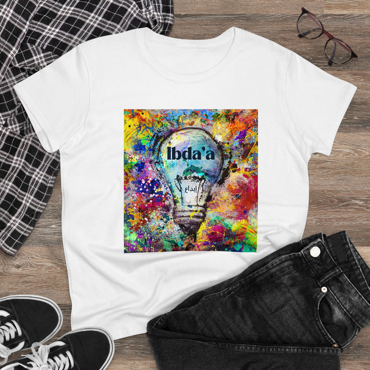 Creative Colorful Women's Midweight Cotton Tee - Light Bulb Design - Rizzlly