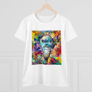 Creative Colorful Women's Midweight Cotton Tee - Light Bulb Design