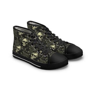 Rizzlly Gothic Skull High Top Sneakers for Women - Edgy Floral Design