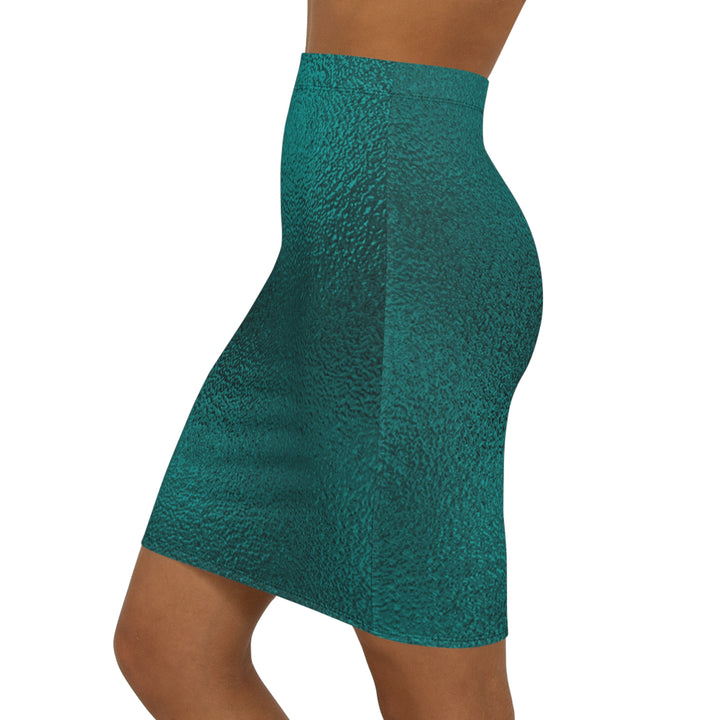 Teal Textured Women's Mid-Waist Pencil Skirt