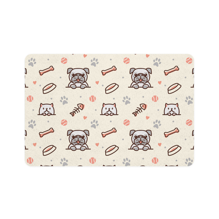 Cute Pet Food Mat - Stylish Dog & Cat Feeding Mat with Paws and Bones Pattern - 12x18 - Rizzlly