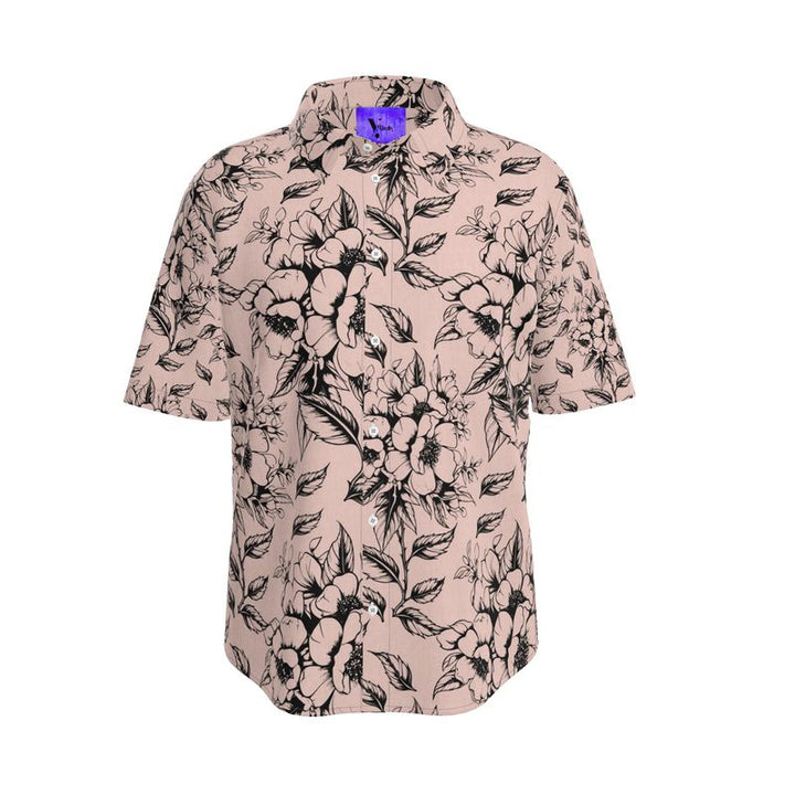 Linen Shirt with Soft Peach & Black  Floral Print - Rizzlly