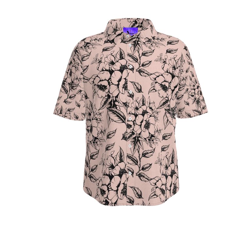 Linen Shirt with Soft Peach & Black  Floral Print - Rizzlly