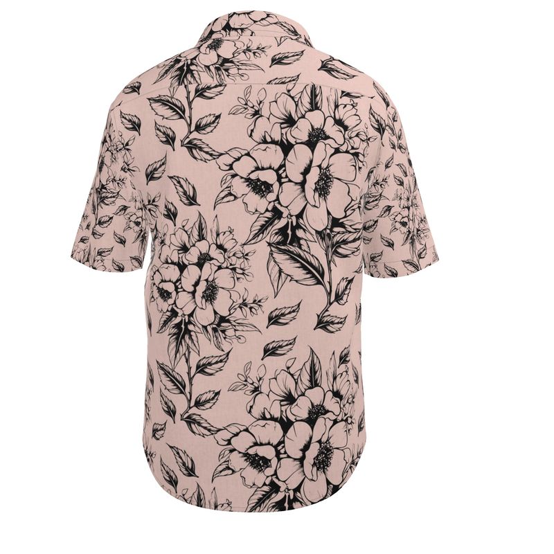 Linen Shirt with Soft Peach & Black  Floral Print - Rizzlly