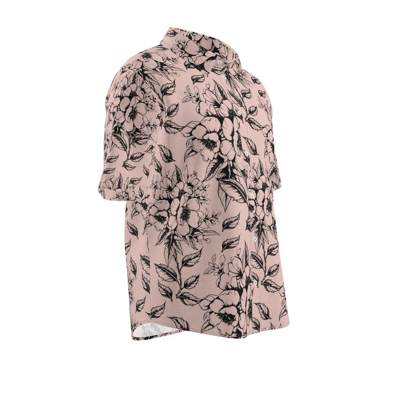 Linen Shirt with Soft Peach & Black  Floral Print - Rizzlly