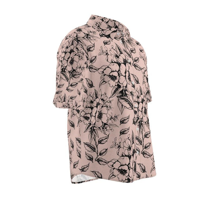 Linen Shirt with Soft Peach & Black  Floral Print - Rizzlly