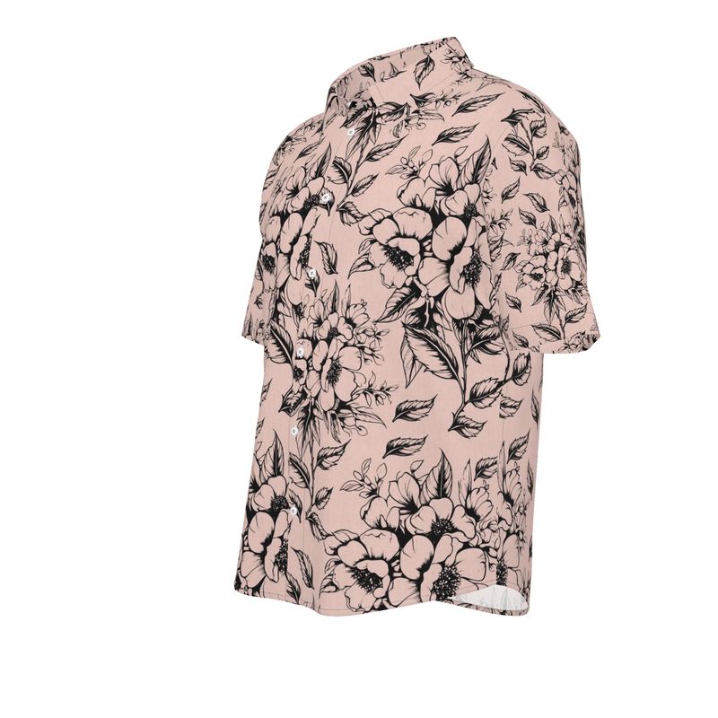 Linen Shirt with Soft Peach & Black  Floral Print - Rizzlly