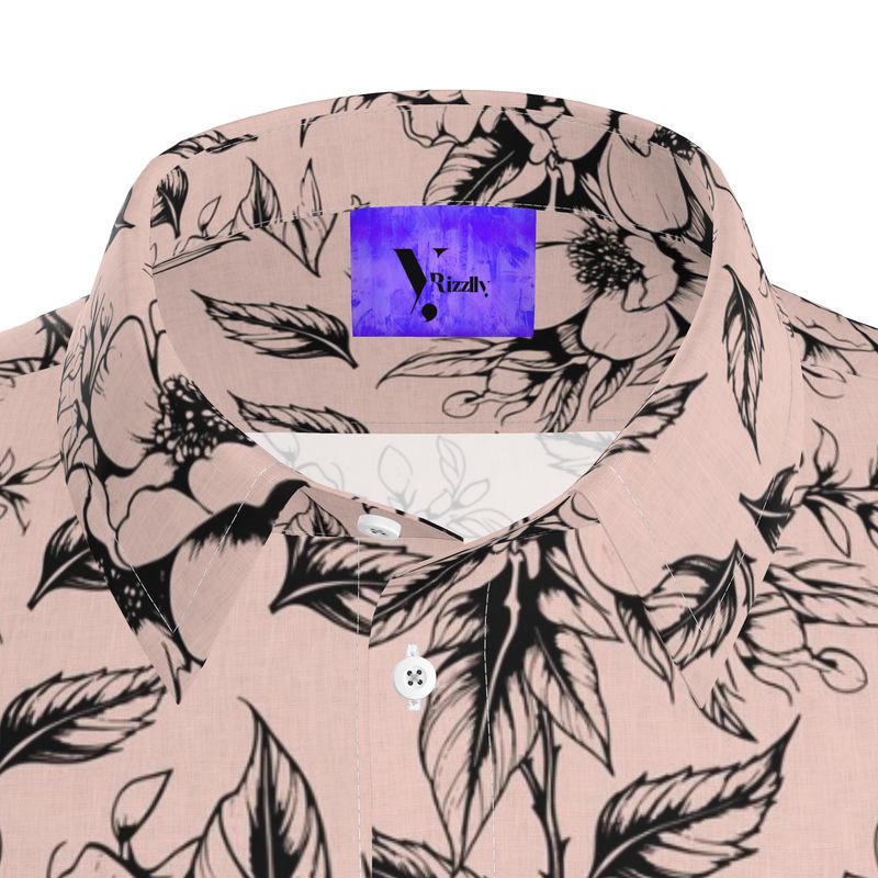 Linen Shirt with Soft Peach & Black  Floral Print - Rizzlly