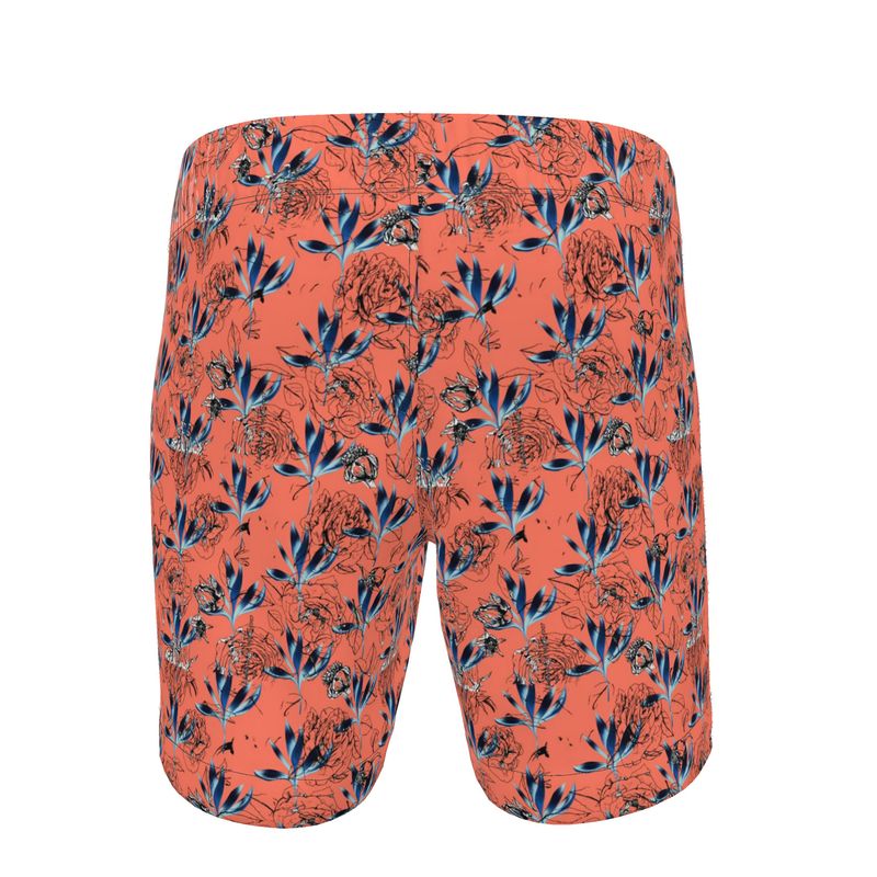 Coral and Blue Men's Swimming Shorts