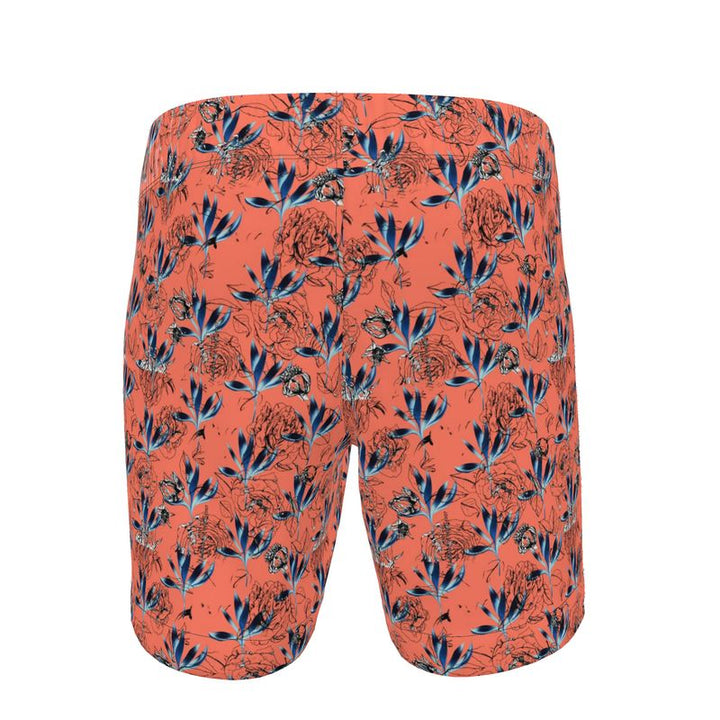 Coral and Blue Men's Swimming Shorts