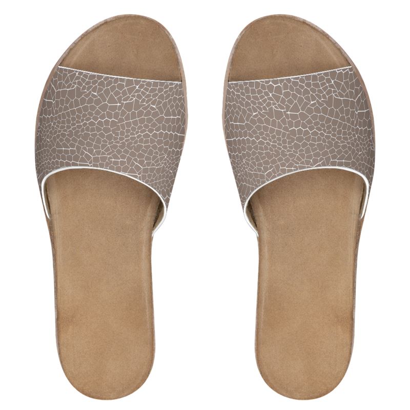 Rizzlly Cracked Grey Women's Leather Sliders