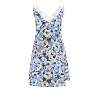 Blue Floral Lace Trim Slip Dress