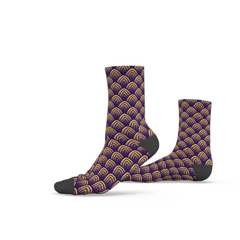 Halfmoon Purple & Gold Socks - Rizzlly