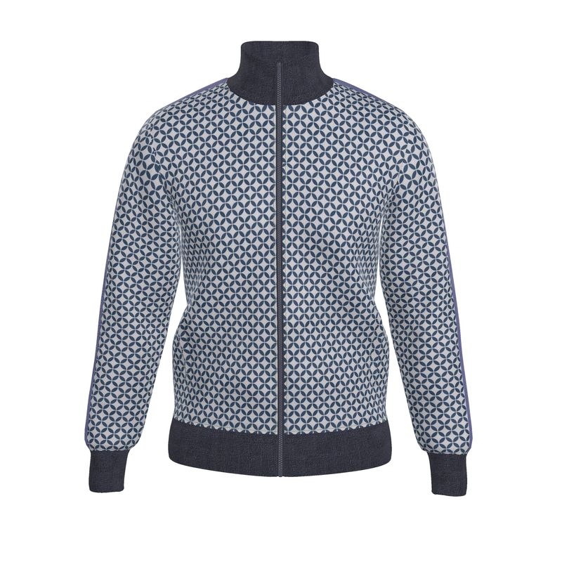 Blue Fair Isle Geometric Pattern Zip-Up Jacket - Rizzlly