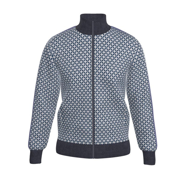 Blue Fair Isle Geometric Pattern Zip-Up Jacket - Rizzlly