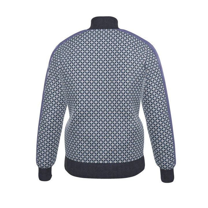 Blue Fair Isle Geometric Pattern Zip-Up Jacket - Rizzlly