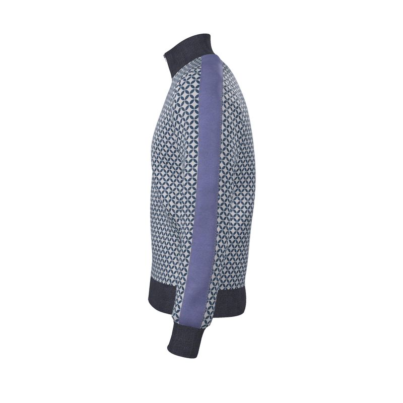 Blue Fair Isle Geometric Pattern Zip-Up Jacket - Rizzlly