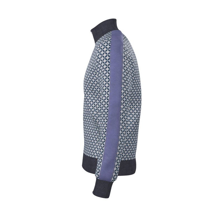 Blue Fair Isle Geometric Pattern Zip-Up Jacket - Rizzlly