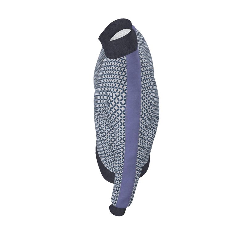 Blue Fair Isle Geometric Pattern Zip-Up Jacket - Rizzlly