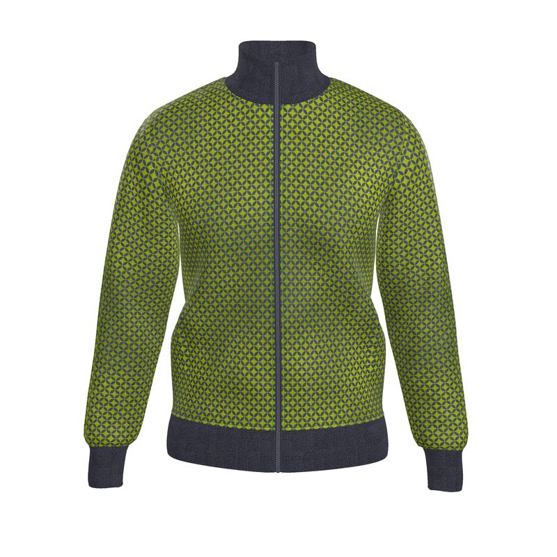 Olive Geometric Zip-Up Jacket - Rizzlly