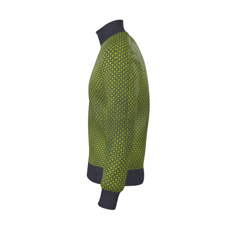 Olive Geometric Zip-Up Jacket - Rizzlly