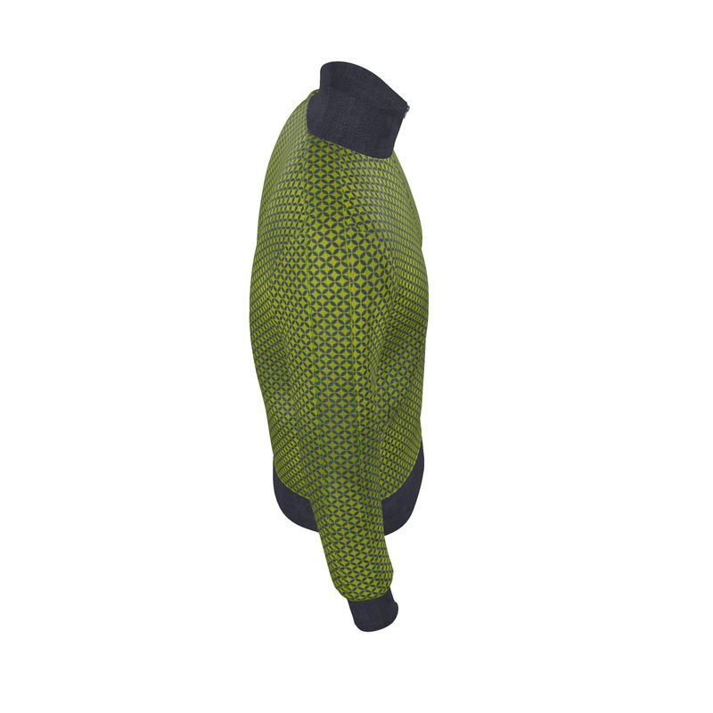 Olive Geometric Zip-Up Jacket - Rizzlly