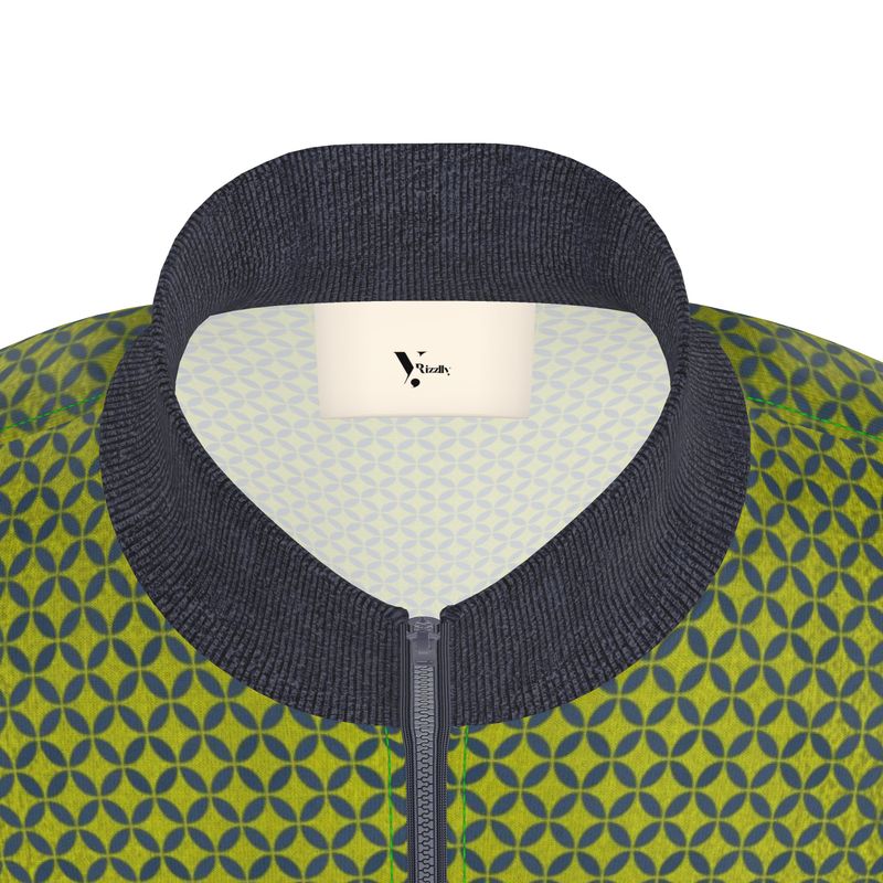 Olive Geometric Zip-Up Jacket - Rizzlly