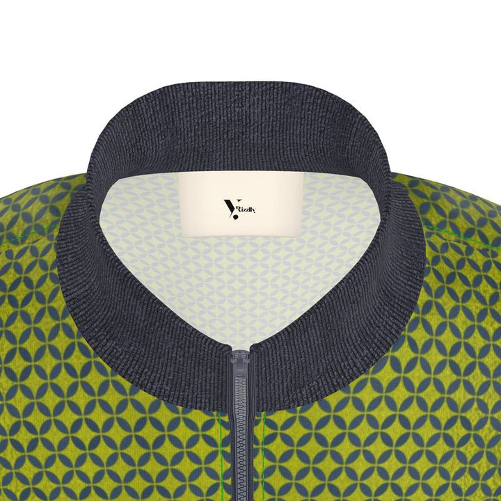 Olive Geometric Zip-Up Jacket - Rizzlly
