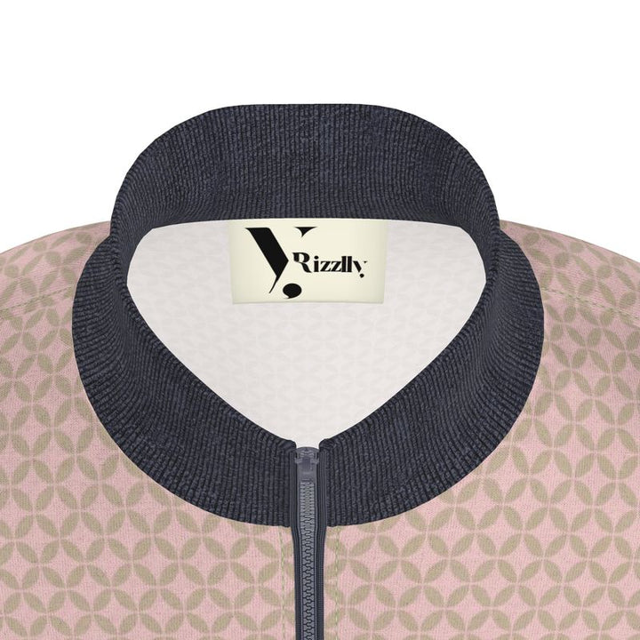 Beige Geometric Zip-Up Jacket - Rizzlly